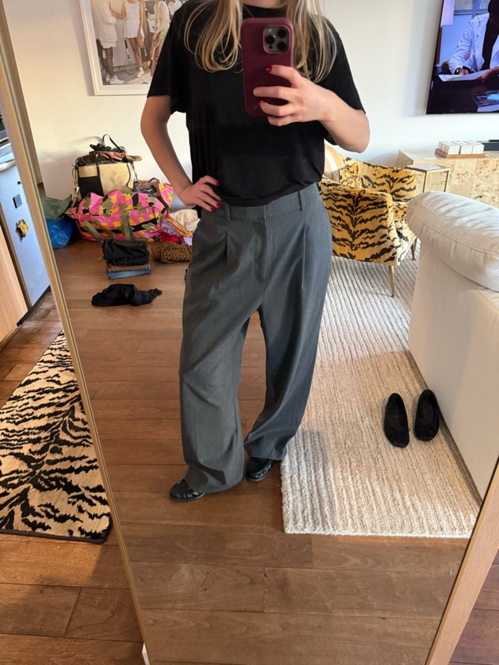 Wide-Leg Gray Trousers Pants